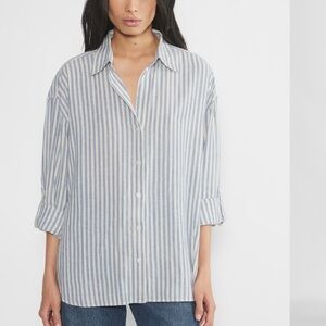 Babaton Striped Button Down Oversized Relaxed Shirt in Blue and white SZ S